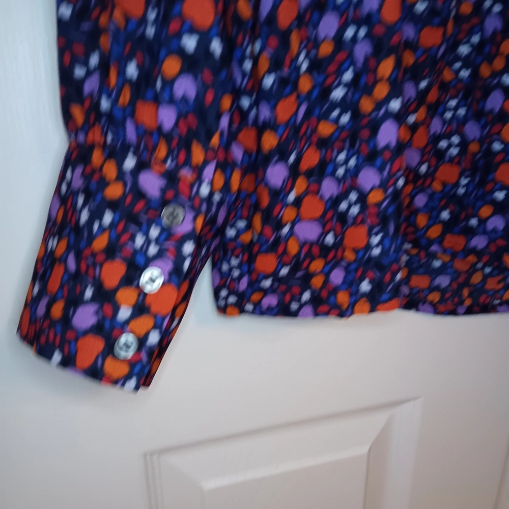 Halogen Splash Patterned Long Sleeve High Neck Blouse - Picture 7 of 7